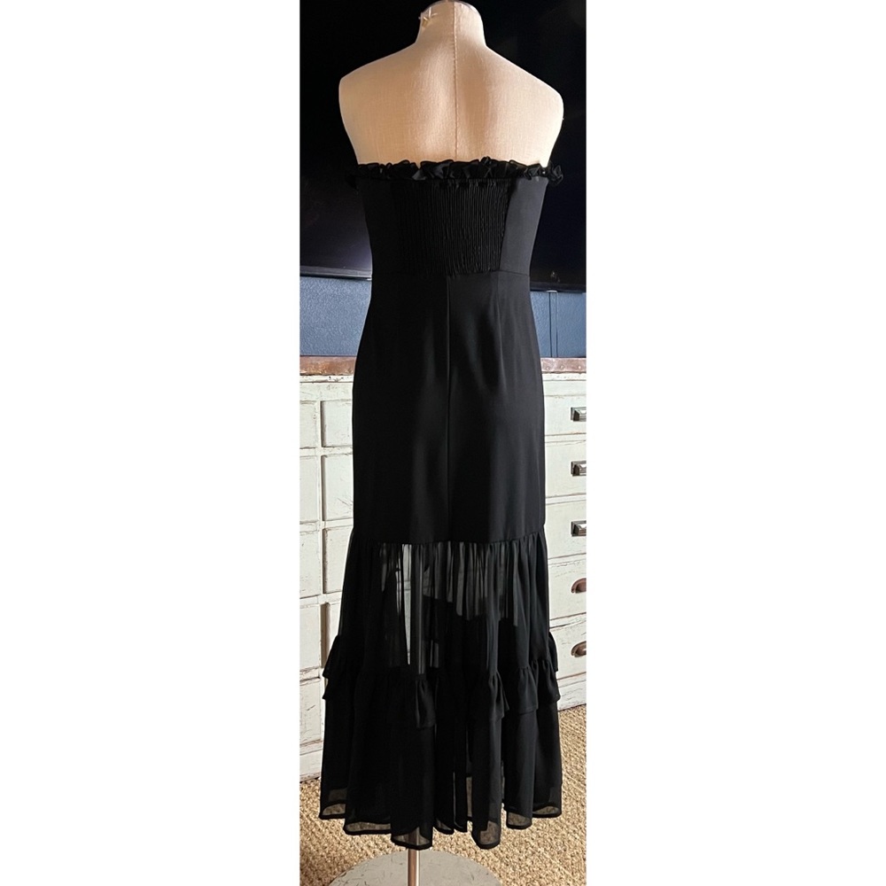 Anthropologie Strapless Ruffle Side Slit Dress 6 - Picture 7 of 10